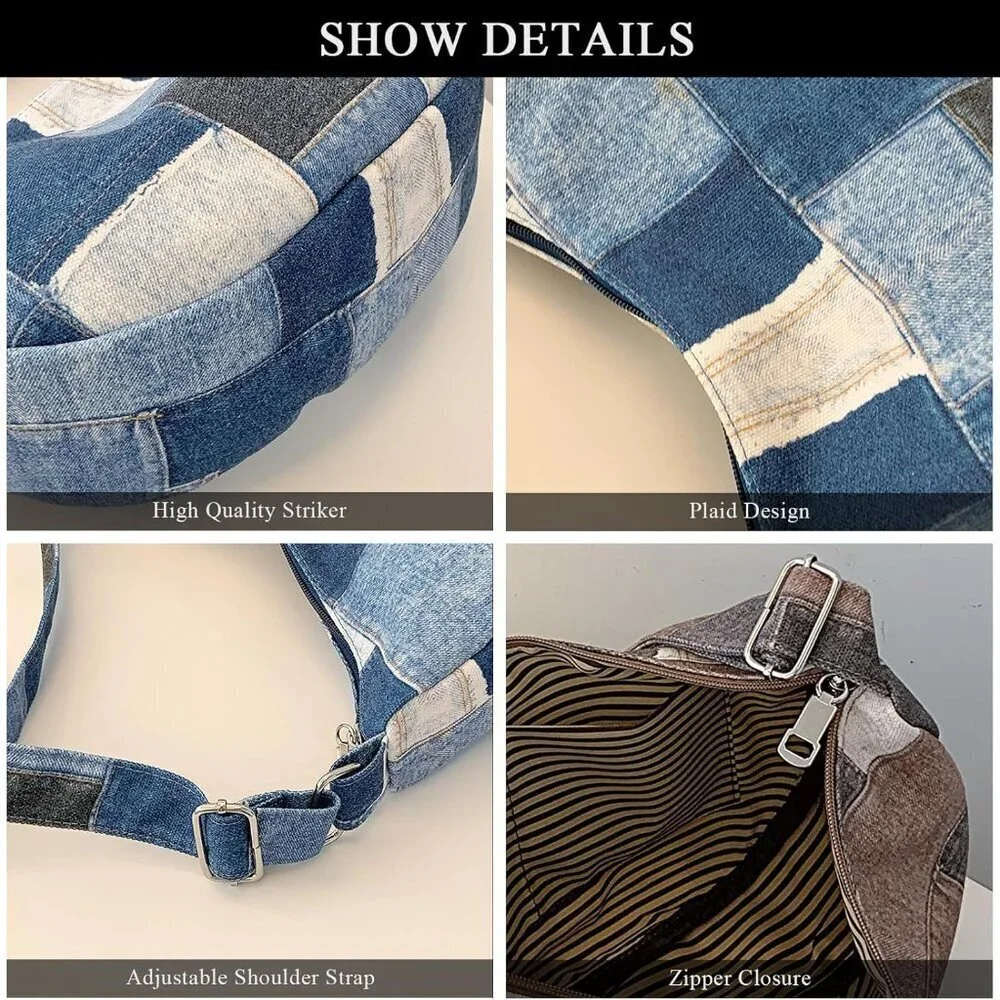 Denim Shoulder Bag Women Casual Fashionable Durable Utility Handbag - Picture 4 of 6